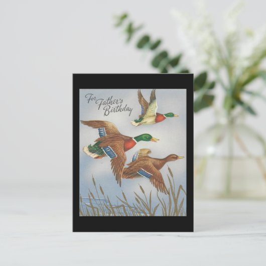 ヴィンテージ付き父用アヒルハッピーバースデー ポストカード (スタンド正面)