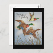 ヴィンテージ付き父用アヒルハッピーバースデー ポストカード (正面/裏面)