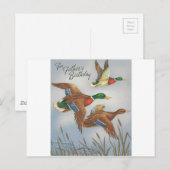 ヴィンテージ付き父用アヒルハッピーバースデー ポストカード (正面/裏面)