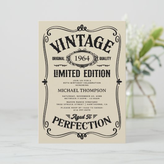 ヴィンテージ任意の年齢の成人誕生日 招待状 (スタンド正面)