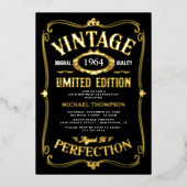 ヴィンテージ任意の年齢大人誕生日黒金ゴールド 箔招待状 (正面)