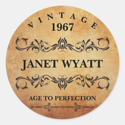ヴィンテージ任意の年齢誕生日 ラウンドシール (正面)