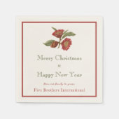 ヴィンテージ企業のレッドフローラホリデーカスタム スタンダードカクテルナプキン (正面)