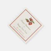 ヴィンテージ企業のレッドフローラホリデーカスタム スタンダードカクテルナプキン (角)