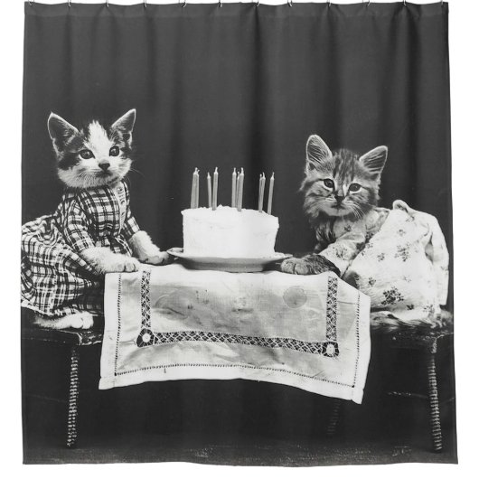 ヴィンテージ会の猫 シャワーカーテン (正面)