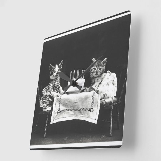 ヴィンテージ会の猫 スクエア壁時計 (傾斜)