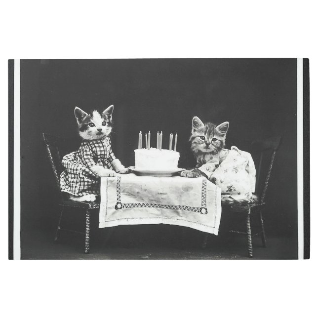 ヴィンテージ会の猫 メタルプリント (正面)