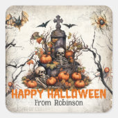 ヴィンテージ伝統の水の色のスカル墓地 スクエアシール (正面)