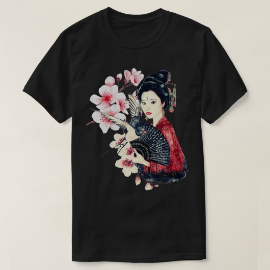 ヴィンテージ伝統的の日本の芸者着物Re Tシャツ (デザイン正面)
