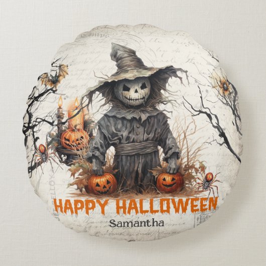 ヴィンテージ伝統的の水色が悪いかかし ラウンドクッション (正面)