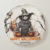 ヴィンテージ伝統的の水色が悪いかかし ラウンドクッション (裏面)