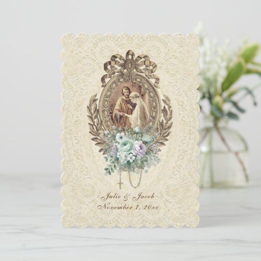 ヴィンテージ伝統的カソリッ結婚クス 招待状 (スタンド正面)