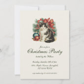 ヴィンテージ伝統的キャットクリスマスパーティー 招待状 (正面)