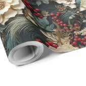 ヴィンテージ伝統的クラシック3Dクリスマスホリー ラッピングペーパー (ロールコーナー)