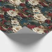 ヴィンテージ伝統的クラシック3Dクリスマスホリー ラッピングペーパー (角)