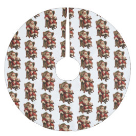 ヴィンテージ伝統的クリスマスパターン ブラッシュドポリエステルツリースカート