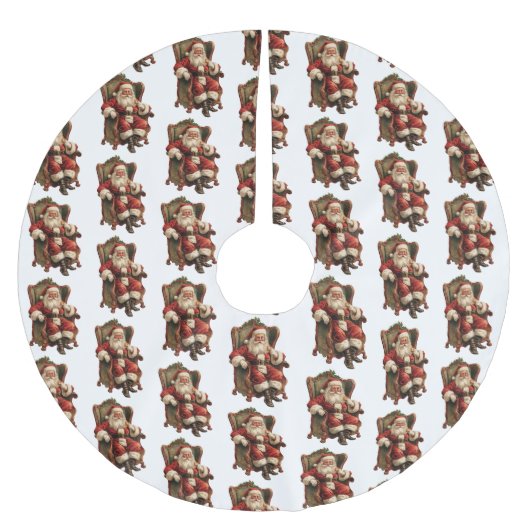 ヴィンテージ伝統的クリスマスパターン ブラッシュドポリエステルツリースカート (正面)