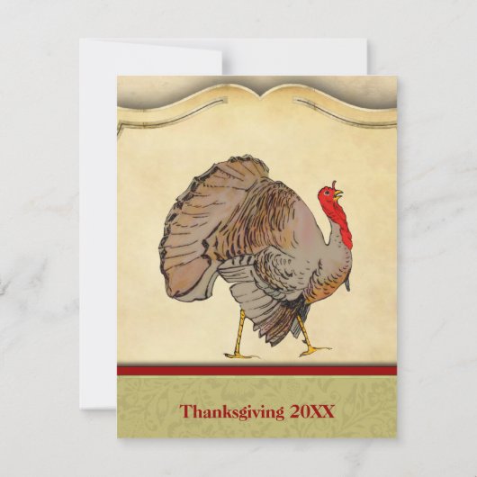 ヴィンテージ伝統的ターキー感謝祭ディナー 招待状 (裏面)