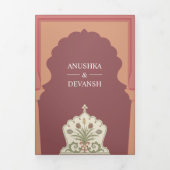 ヴィンテージ伝統的ピンクインディアン結婚アーチ 三つ折り招待状 (カバー)