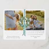 ヴィンテージ伝統的リースリボン水彩写真 箔シーズンカード (正面)