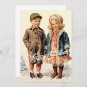 ヴィンテージ伝統的レトロな雪の山 シーズンカード (正面/裏面)