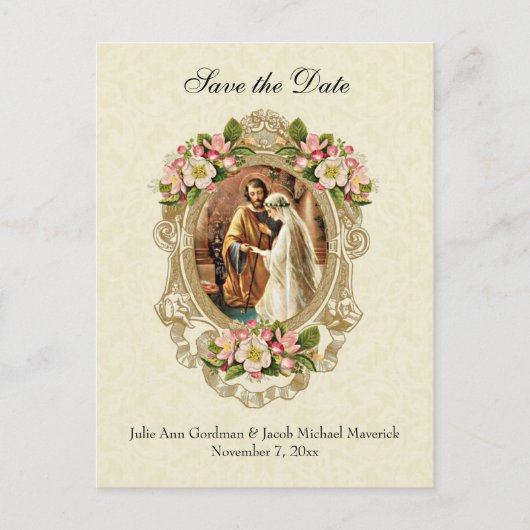 ヴィンテージ伝統的レース結婚カトリック 案内ポストカード (正面)