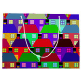 ヴィンテージ住宅カラフル住宅 ラージペーパーバッグ (裏面)