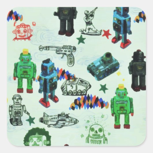 ヴィンテージ体液外空間ロボットの水色 スクエアシール (正面)