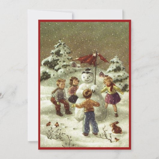 ヴィンテージ作りの子ども雪だるま シーズンカード (正面)