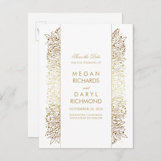 ヴィンテージ保存の日付 – 金ゴールド赤ちゃんの息の吹き込み 案内ポストカード (正面/裏面)