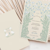 ヴィンテージ保存日ティール（緑がかった色）ブルーホワイトクリーム 招待状