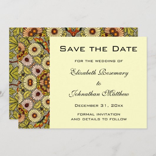 ヴィンテージ保存日付ガーデンフラワー蝶 セーブザデート (正面/裏面)