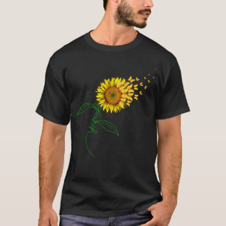 ヴィンテージ信仰クロスひまわり蝶の花 Tシャツ
