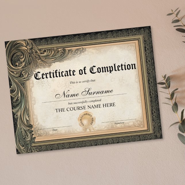 ヴィンテージ修了証授与コース (vintage golden frame certificate of completion)