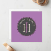 ヴィンテージ個人モノグラム名ロゴ淡い色の紫 ノートカード (正面/裏面インサイチュ)