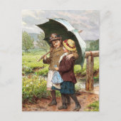 ヴィンテージ傘の下にいる二人の女の子 ポストカード (正面)