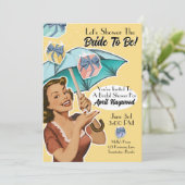 ヴィンテージ傘スタイルシャワーパーティー招待状 – 黄 招待状 (スタンド正面)