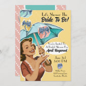 ヴィンテージ傘スタイルシャワーパーティー招待状 – 黄 招待状 (正面/裏面)