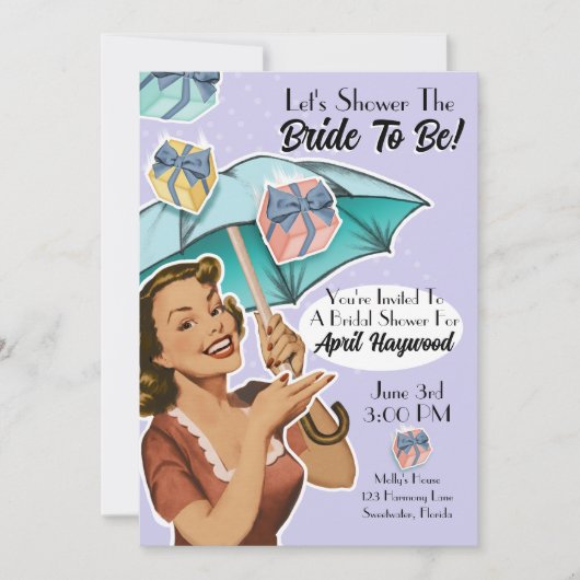 ヴィンテージ傘スタイルシャワーパーティー招待状- Violet 招待状 (正面)