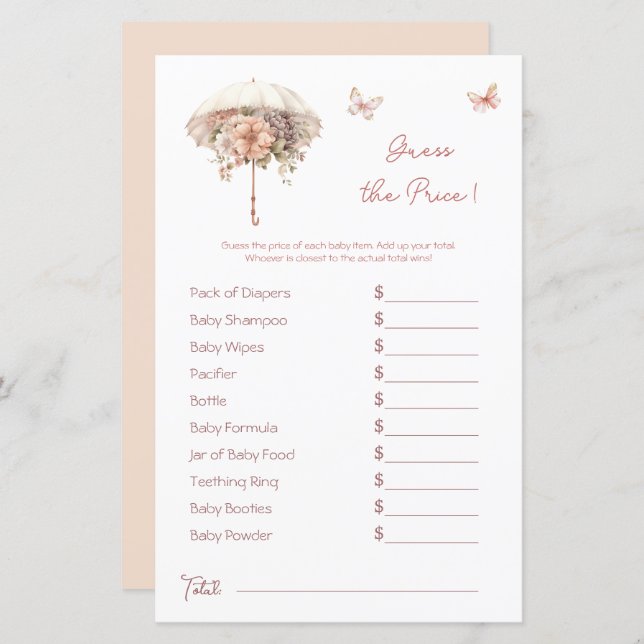 ヴィンテージ傘ピンク赤ちゃんシャワー価格推測 (正面/裏面)