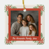 ヴィンテージ優美な花ファミリークリスマスフォト セラミックオーナメント (正面)