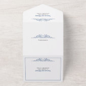 ヴィンテージ元素ほこりっぽい青タイポグラフィ結婚ズ オールインワン招待状 (外側)