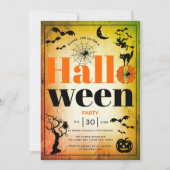 ヴィンテージ元素オレンジ成体ハローウィンパーティ 招待状 (正面)