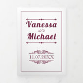 ヴィンテージ元素、ブルゴーニュタイポグラフィ結婚ズ 三つ折り招待状 (カバー)