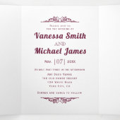 ヴィンテージ元素、ブルゴーニュタイポグラフィ結婚ズ 三つ折り招待状 (内部中)