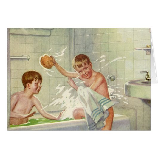 ヴィンテージ兄弟、子供、男の子は浴槽に飛び込んだ。 (正面横)