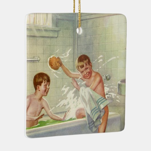 ヴィンテージ兄弟、子供、男の子は浴槽に飛び込んだ。 セラミックオーナメント (右)