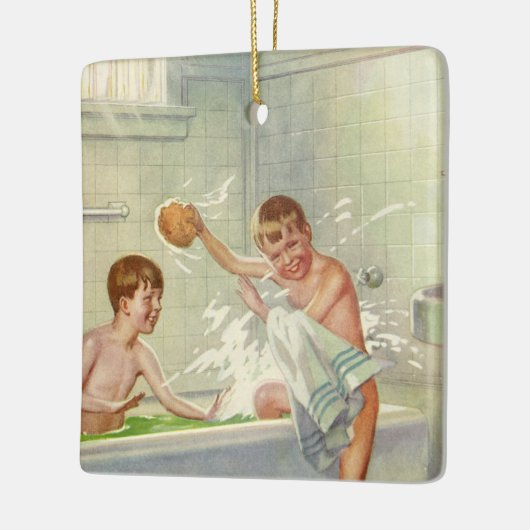 ヴィンテージ兄弟、子供、男の子は浴槽に飛び込んだ。 セラミックオーナメント (左)