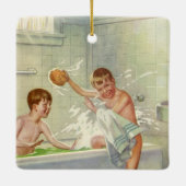 ヴィンテージ兄弟、子供、男の子は浴槽に飛び込んだ。 セラミックオーナメント (裏面)