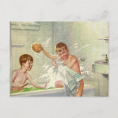 ヴィンテージ兄弟、子供、男の子は浴槽に飛び込んだ。 ポストカード (正面)